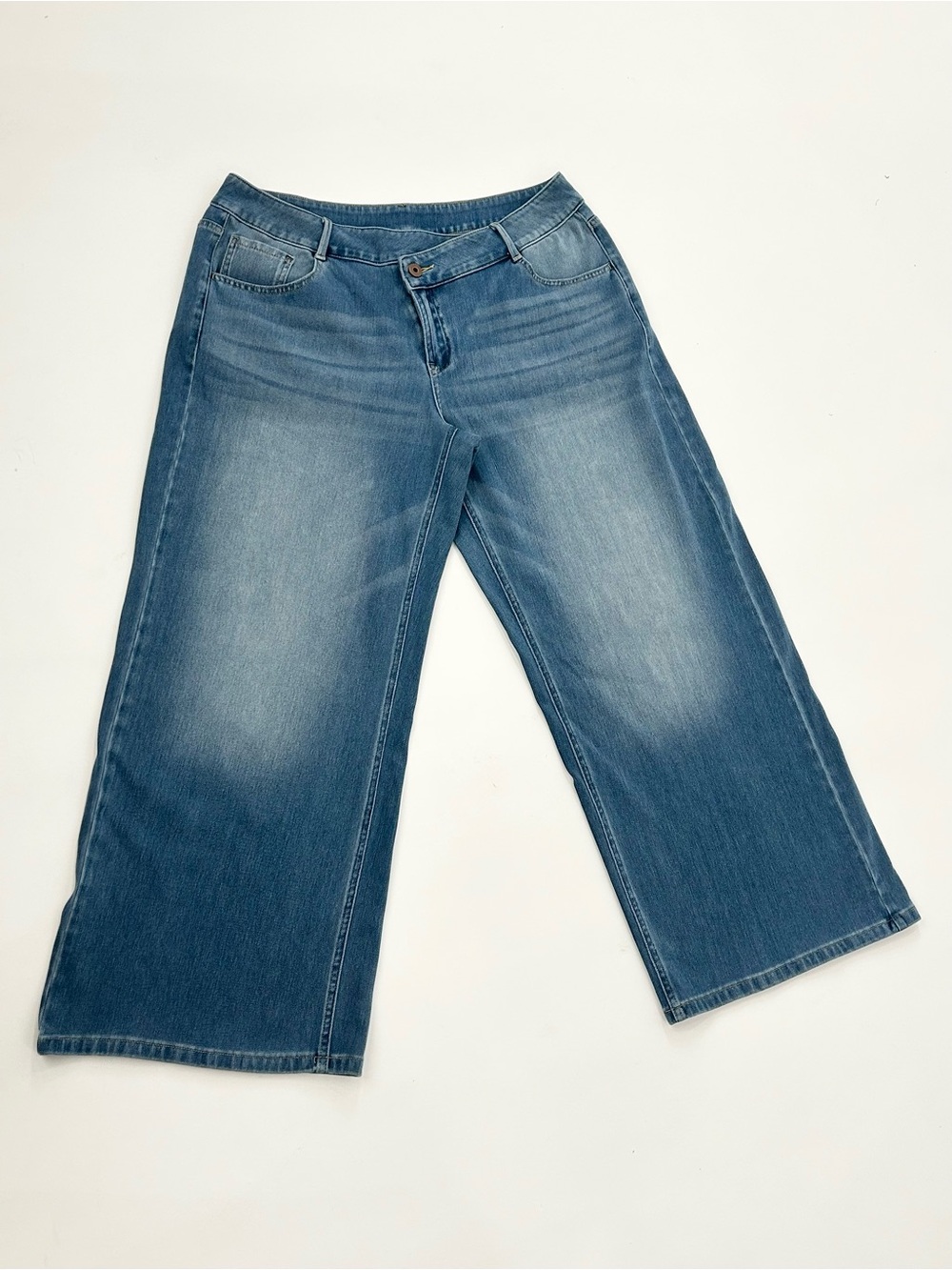 Halara Flex Asymmetric Waist Wide Leg Jeans Light Wash L Petite Y2K